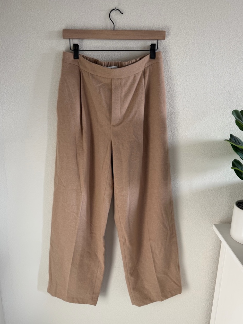 Vince Wide Leg Tan Elastic Waist Trousers